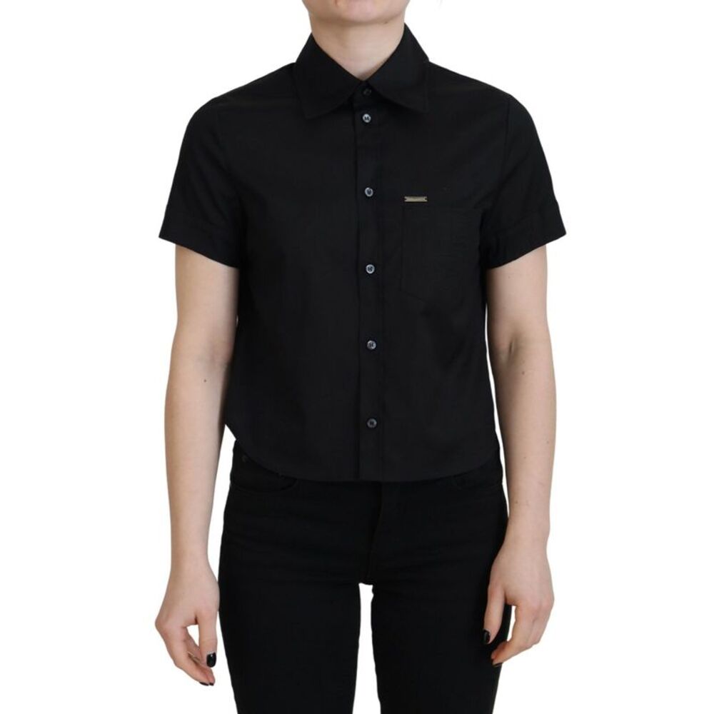 Dsquared² Black Collared Button Down Short Sleeves Polo Women's Top